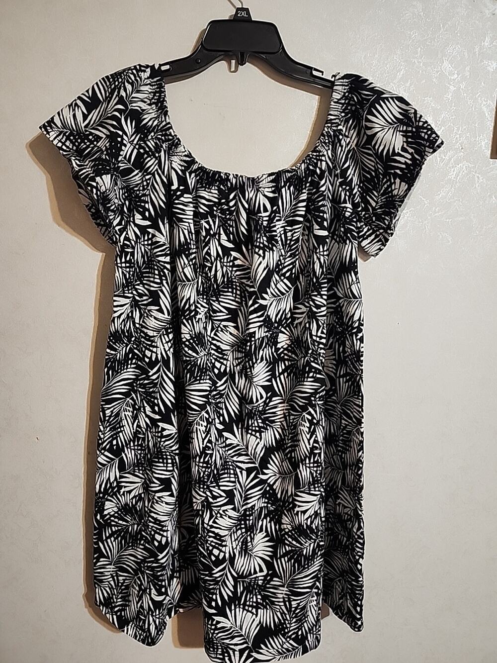 Asos Womens Mini Dress Cap Sleeve sz 12 Tropical Print Black White Palm Leaf